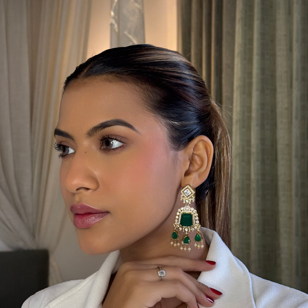 Diamong look classic emerald fusion earrings
