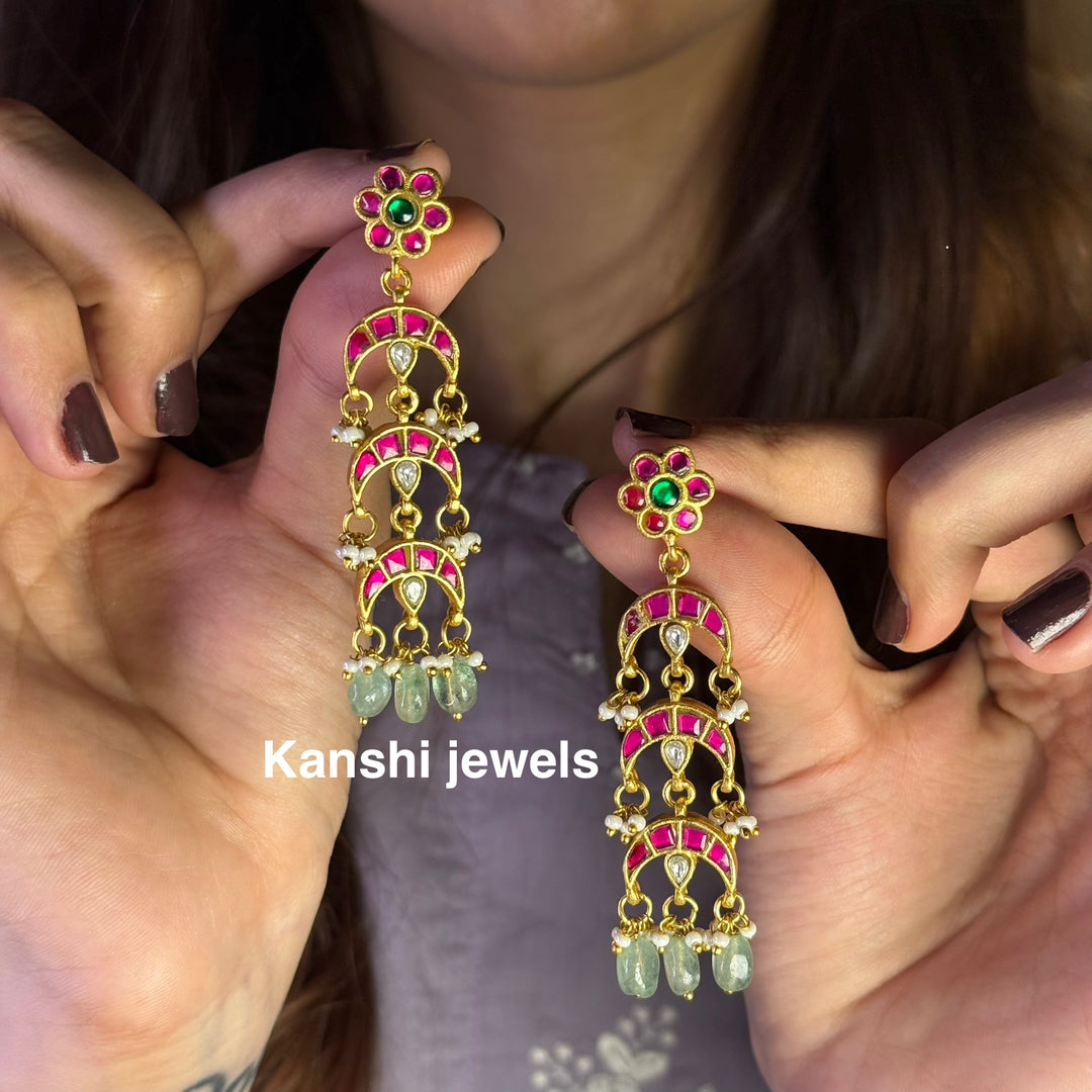 Jadau Kundan earrings by Kanshi Jewels,
Dulhan Kundan earrings,
Traditional Jadau earrings design,
Handcrafted Kundan earrings set,
Gold Jadau earrings for wedding,
Jadau Kundan earrings,
Kundan jhumka earrings,
