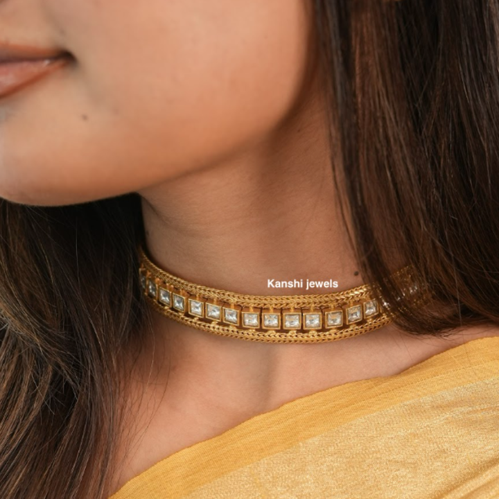 Exclusive gold look kundan nakashi flexible chain chokar