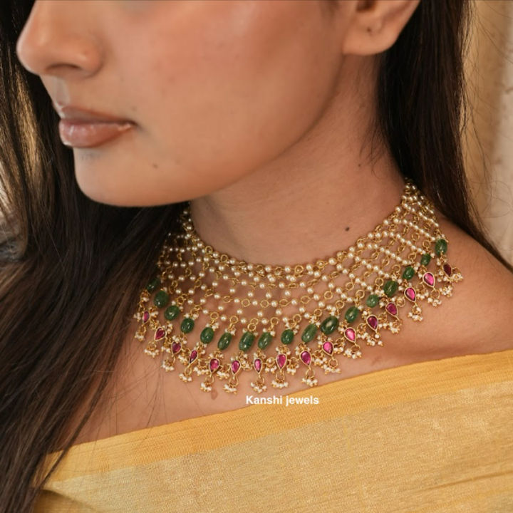 Classic swaroski pearls kundan fusion necklace chokar