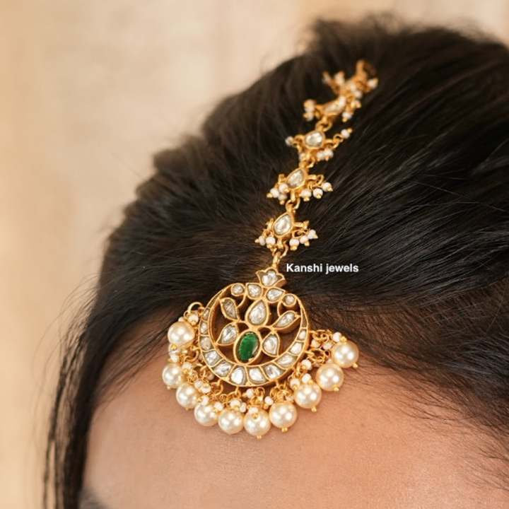 White kundan polki elegant maangtika