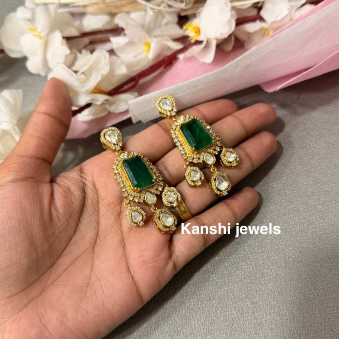 Statement emerald diamond elegant earrings