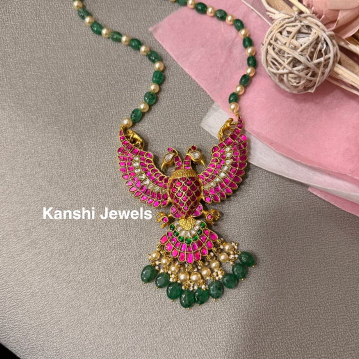 Reversible gandaberunda pendant and mala dulhan set
