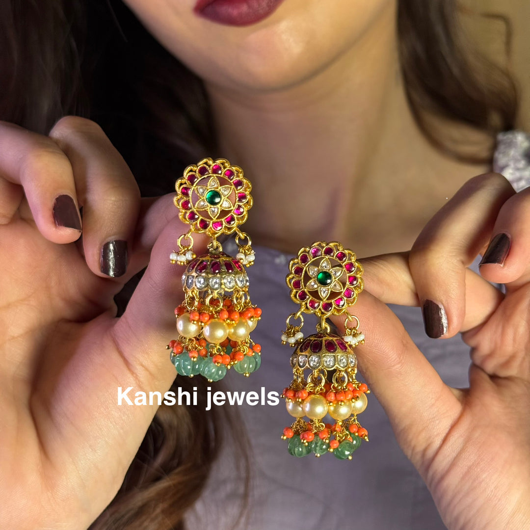 Jadau Kundan earrings by Kanshi Jewels,
Dulhan Kundan earrings,
Traditional Jadau earrings design,
Handcrafted Kundan earrings set,
Gold Jadau earrings for wedding,
Jadau Kundan earrings,
Kundan jhumka earrings,
