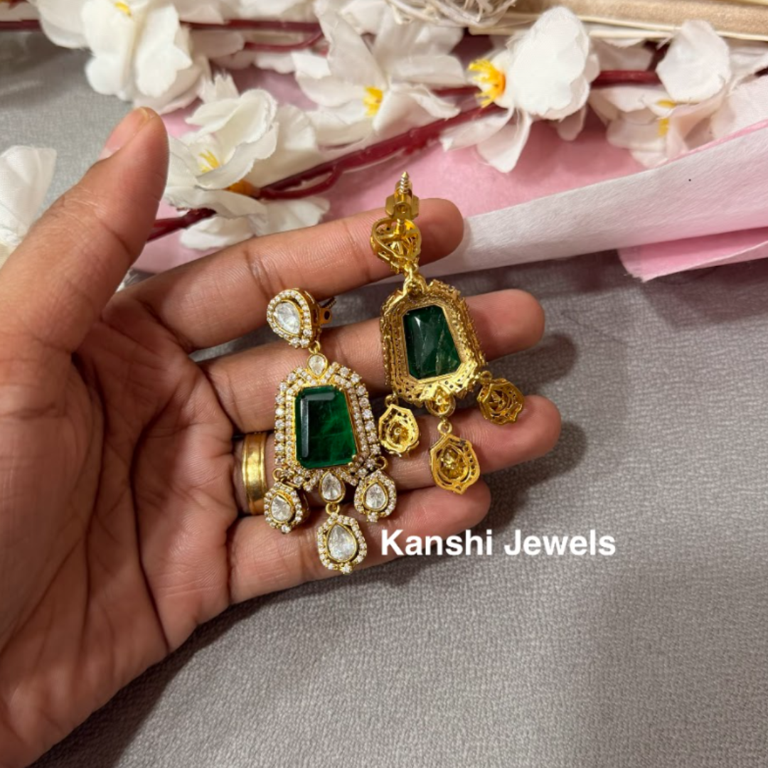 Statement emerald diamond elegant earrings