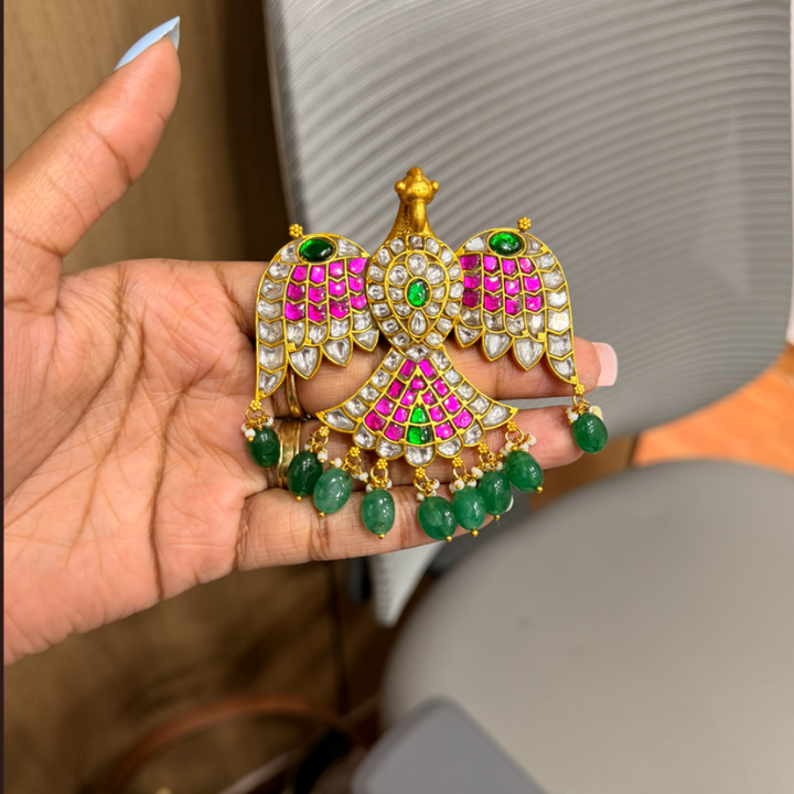 Exclusive eagle gandaberunda multipurpose jadau kundan pendant