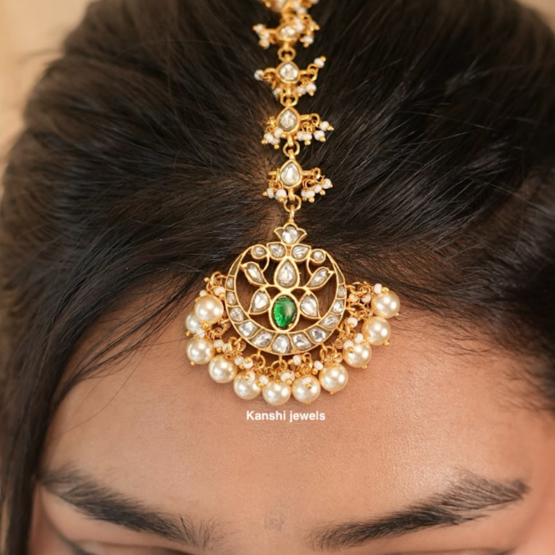 White kundan polki elegant maangtika