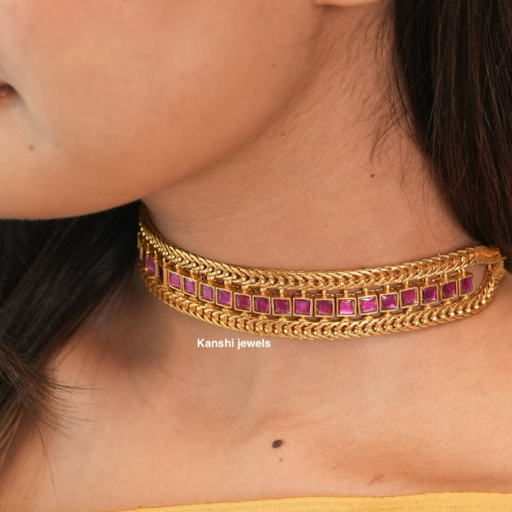 Exclusive gold look kundan nakashi flexible chain chokar