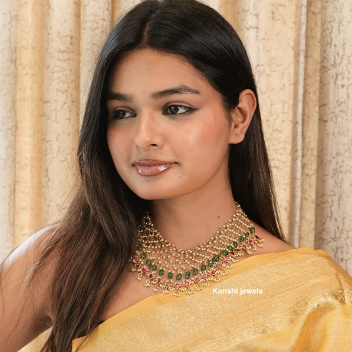 Classic swaroski pearls kundan fusion necklace chokar