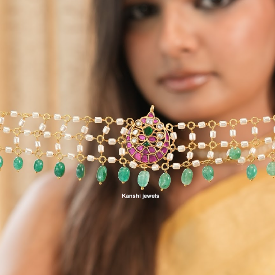 Most elegant pearls kundan chokar