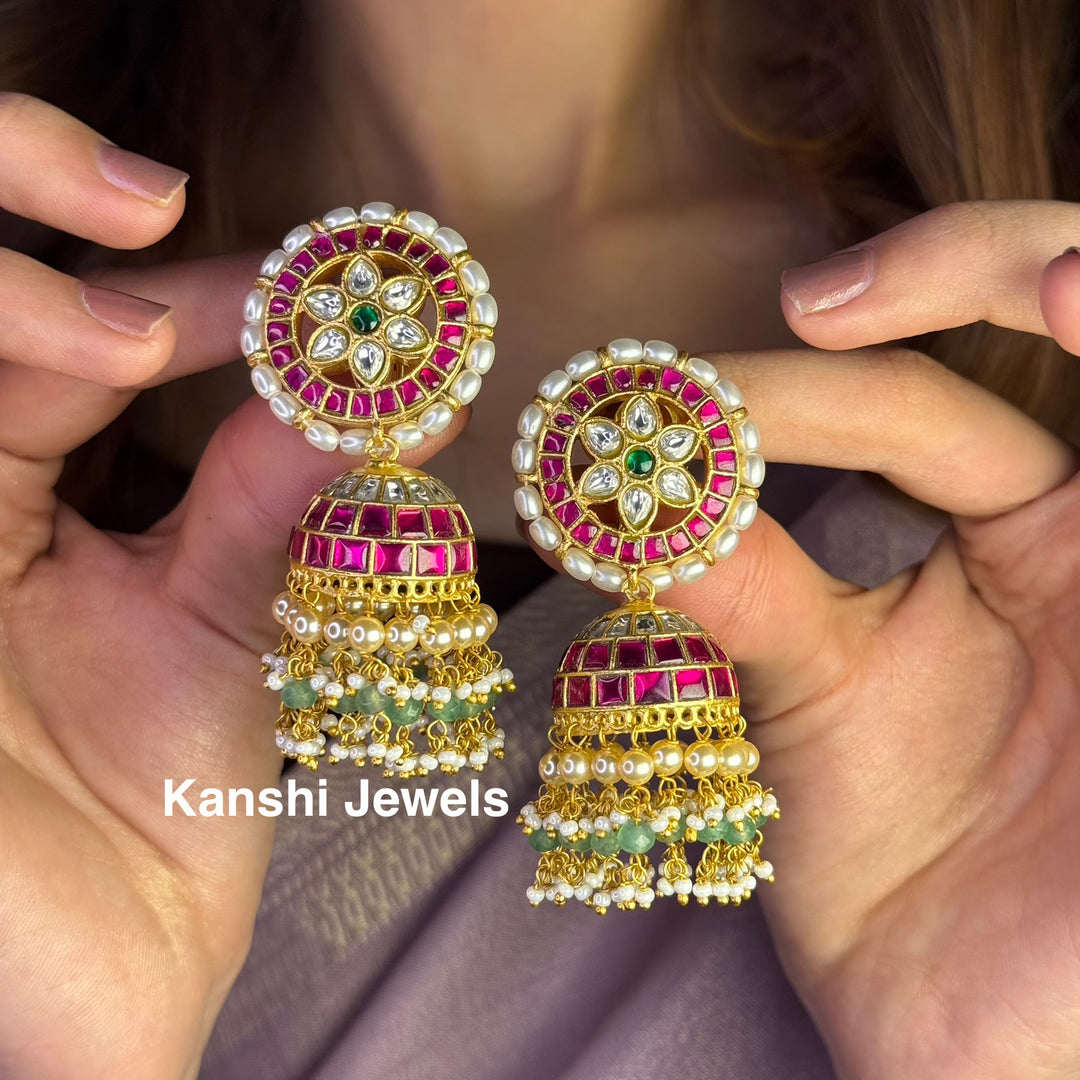 Jadau Kundan earrings by Kanshi Jewels,
Dulhan Kundan earrings,
Traditional Jadau earrings design,
Handcrafted Kundan earrings set,
Gold Jadau earrings for wedding,
Jadau Kundan earrings,
Kundan jhumka earrings,
