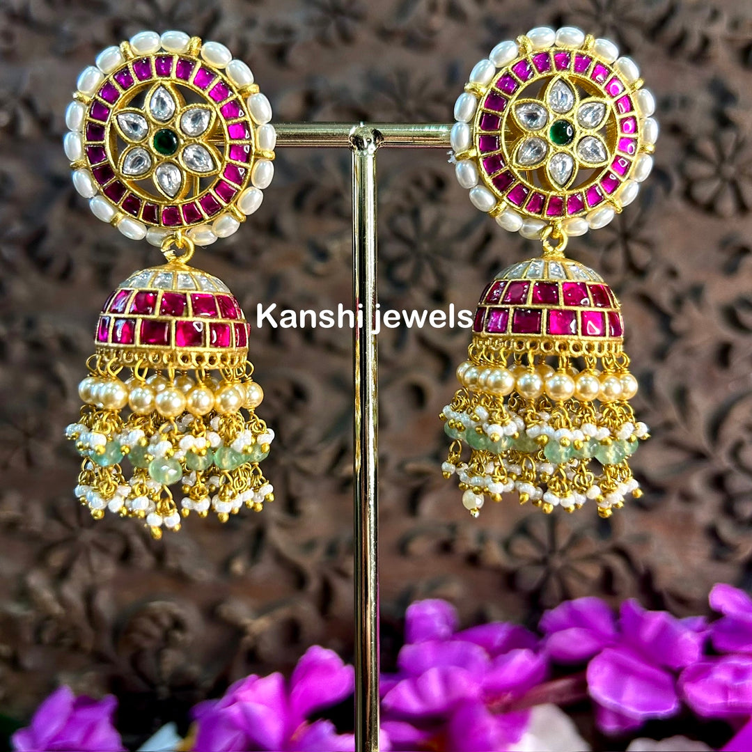 Jadau Kundan earrings by Kanshi Jewels,
Dulhan Kundan earrings,
Traditional Jadau earrings design,
Handcrafted Kundan earrings set,
Gold Jadau earrings for wedding,
Jadau Kundan earrings,
Kundan jhumka earrings,
