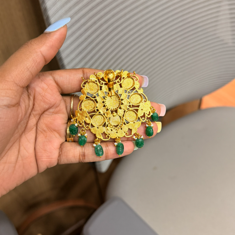 Elegant navratan multipurpose jadau mossanite polki fusion pendant