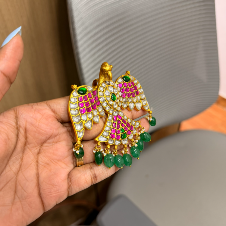 Exclusive eagle gandaberunda multipurpose jadau kundan pendant