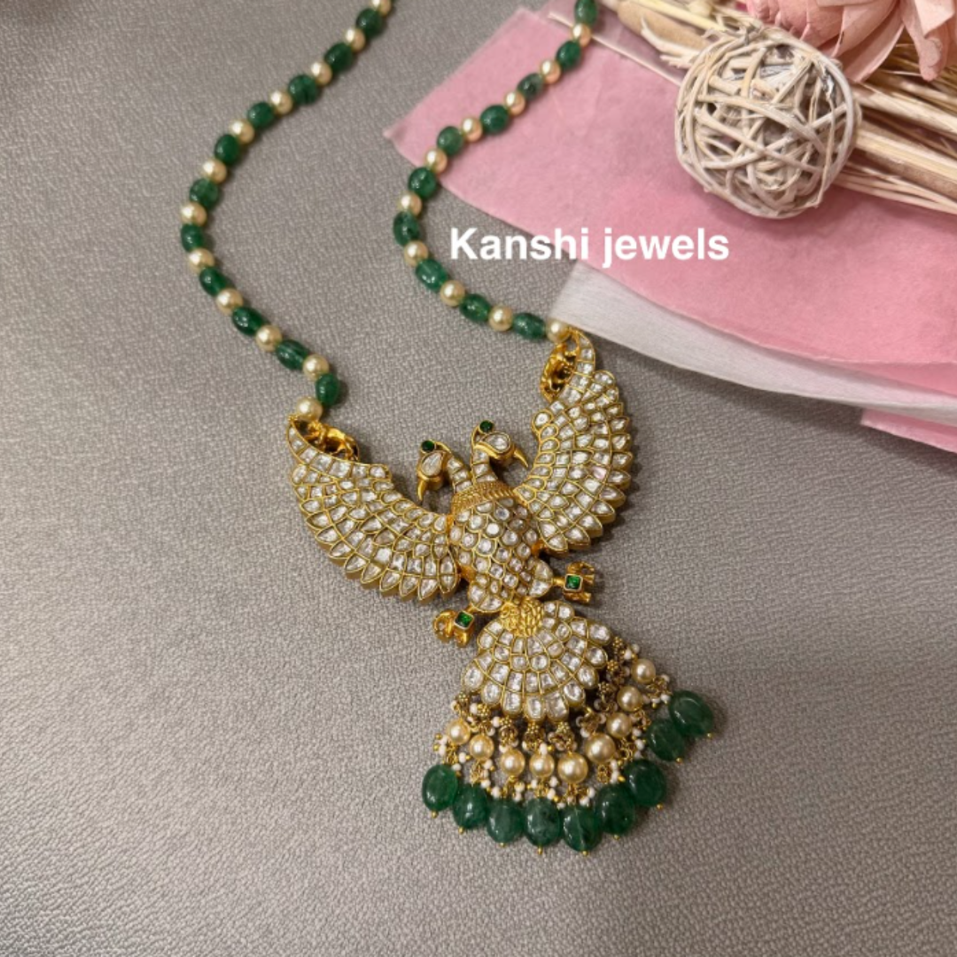 Reversible gandaberunda pendant and mala dulhan set