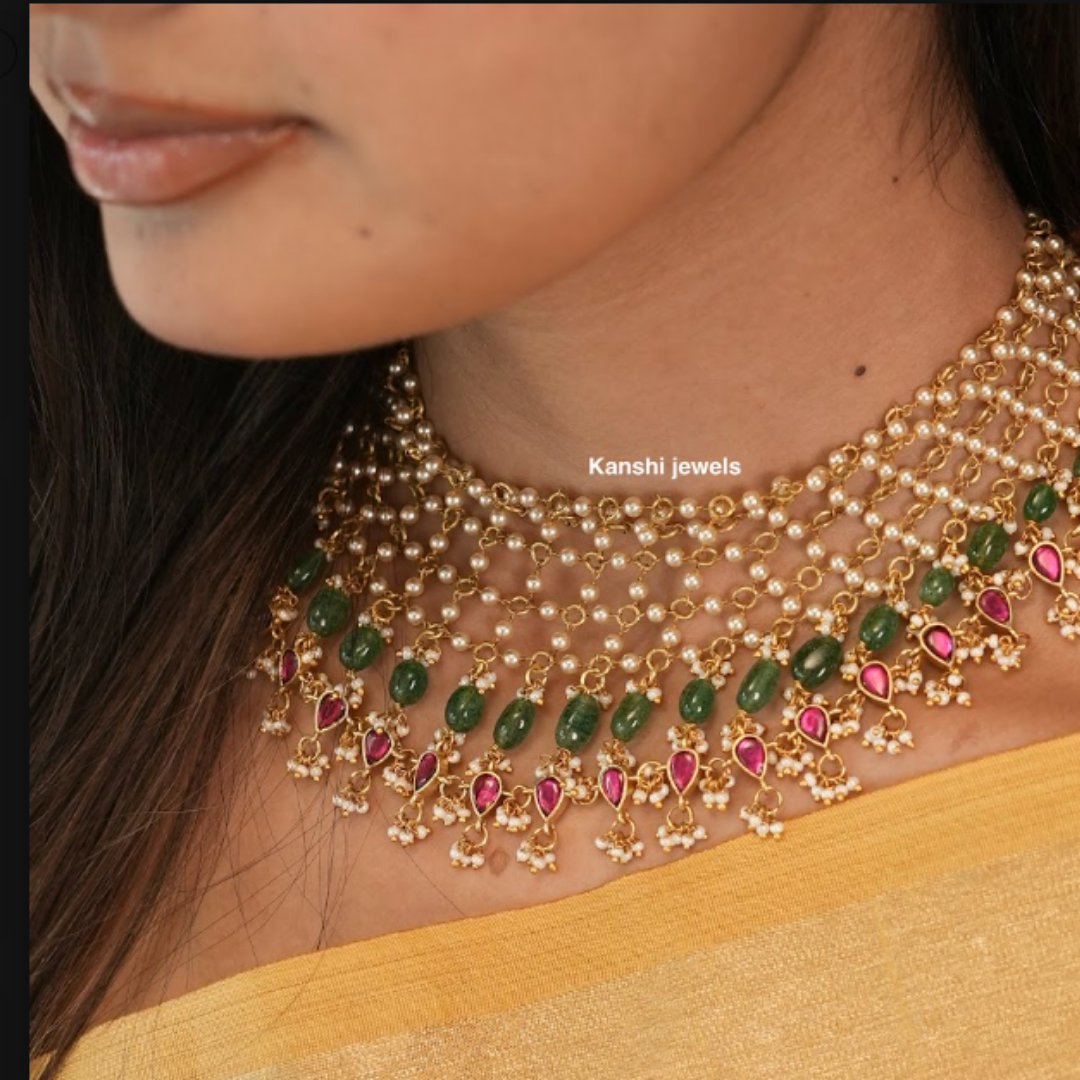 Classic swaroski pearls kundan fusion necklace chokar