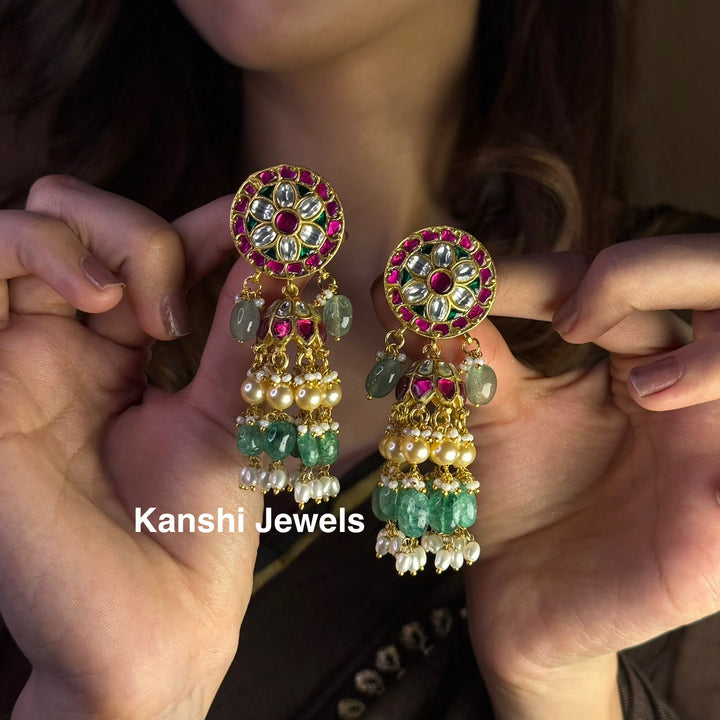 Jadau Kundan earrings by Kanshi Jewels,
Dulhan Kundan earrings,
Traditional Jadau earrings design,
Handcrafted Kundan earrings set,
Gold Jadau earrings for wedding,
Jadau Kundan earrings,
Kundan jhumka earrings,
