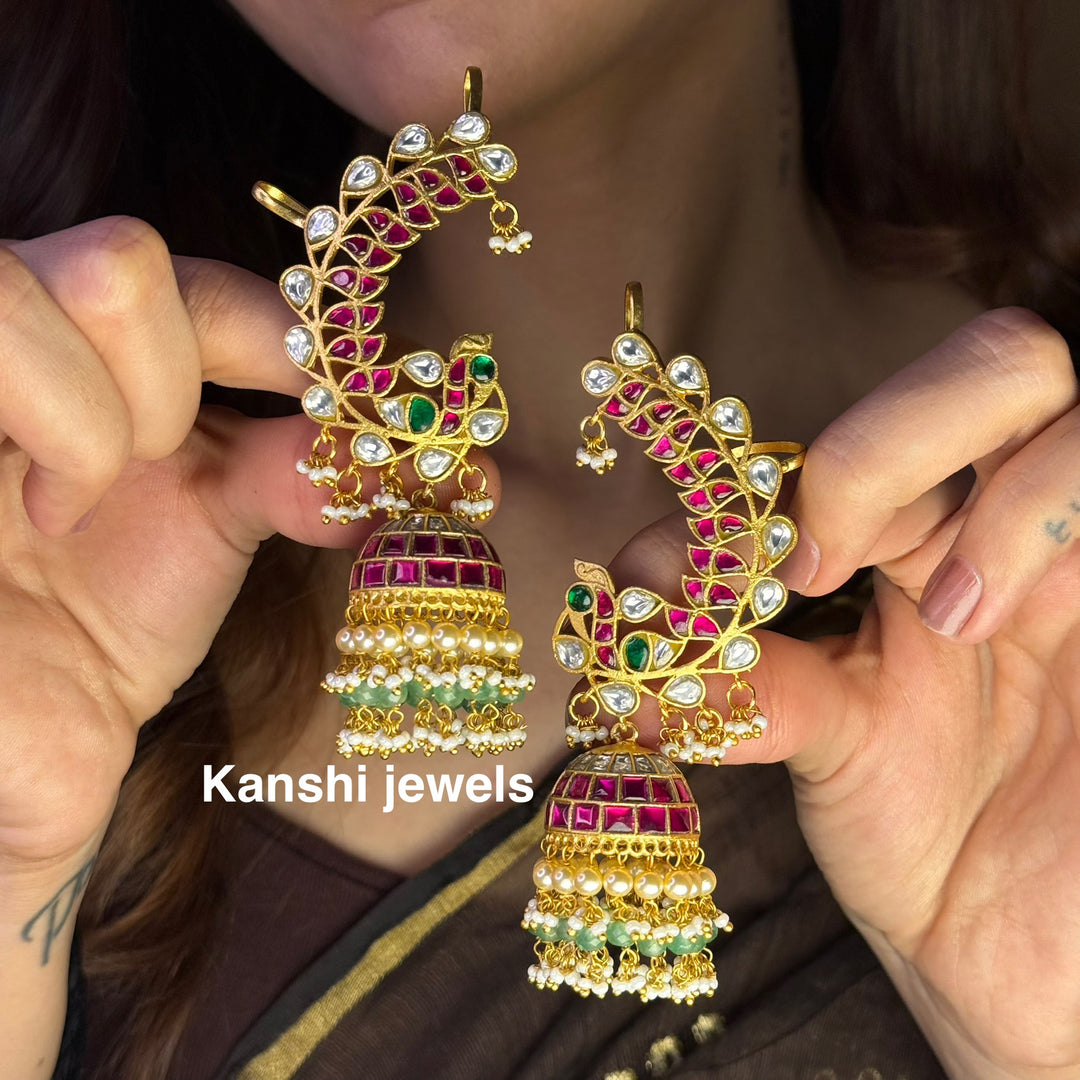 Jadau Kundan earrings by Kanshi Jewels,
Dulhan Kundan earrings,
Traditional Jadau earrings design,
Handcrafted Kundan earrings set,
Gold Jadau earrings for wedding,
Jadau Kundan earrings,
Kundan jhumka earrings,
