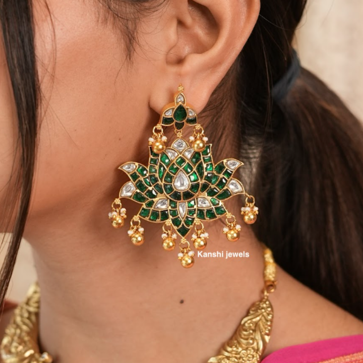 Gold look emerald look nakashi hasli necklace tika earring rani set