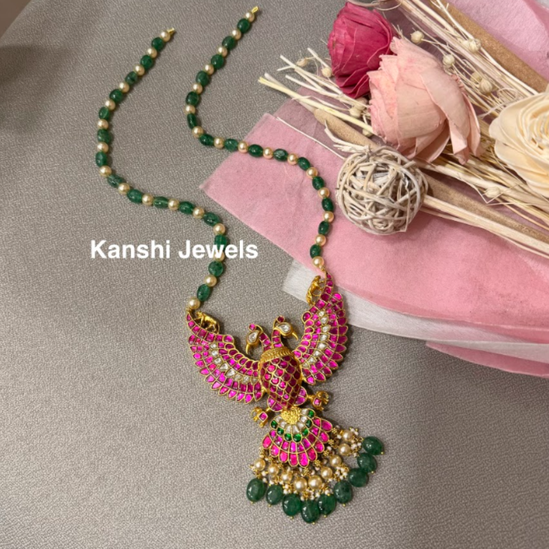 Reversible gandaberunda pendant and mala dulhan set
