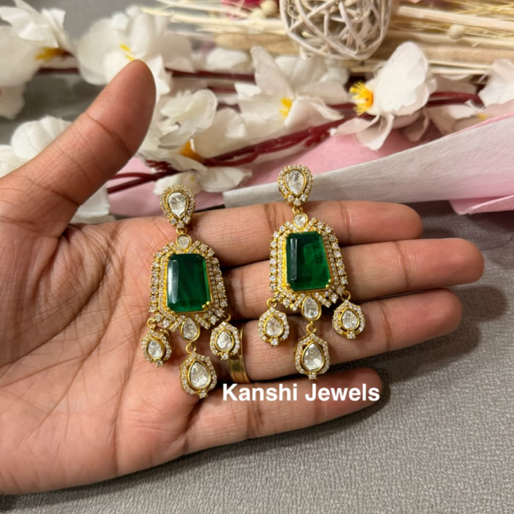 Statement emerald diamond elegant earrings