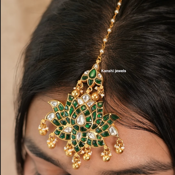 Gold look emerald look nakashi hasli necklace tika earring rani set