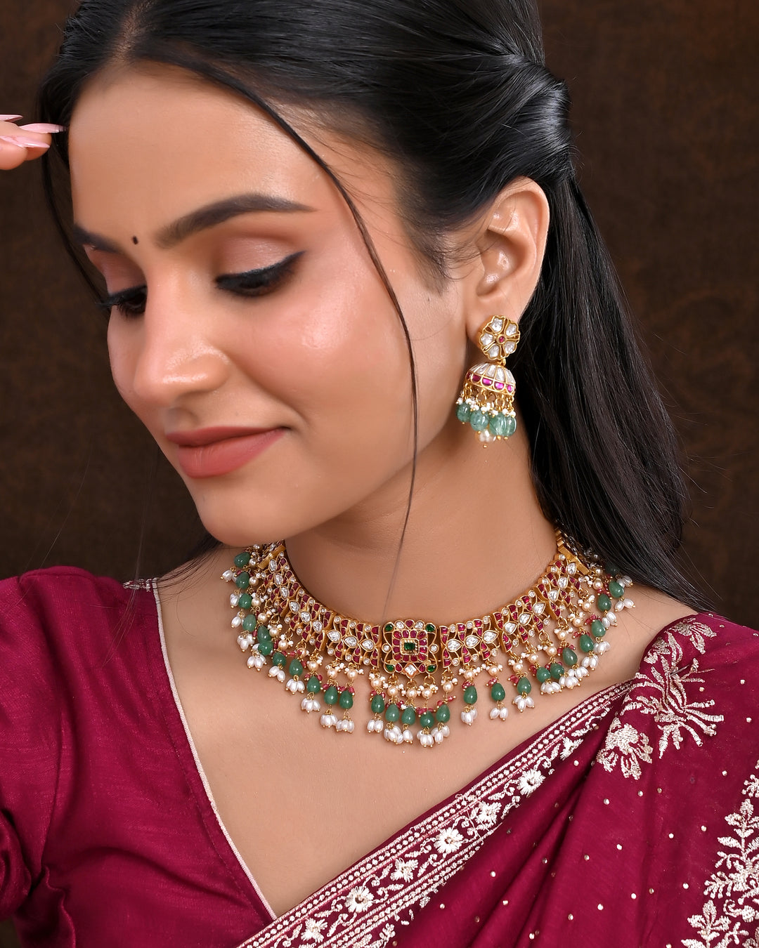 જડાવ કુંદન નેકલેસ ઇયરિંગ્સ સેટ