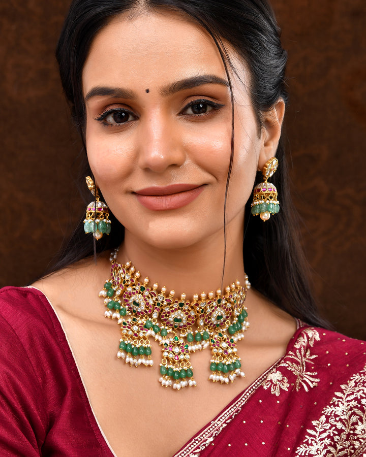 જડાવ કુંદન નેકલેસ ઇયરિંગ્સ સેટ