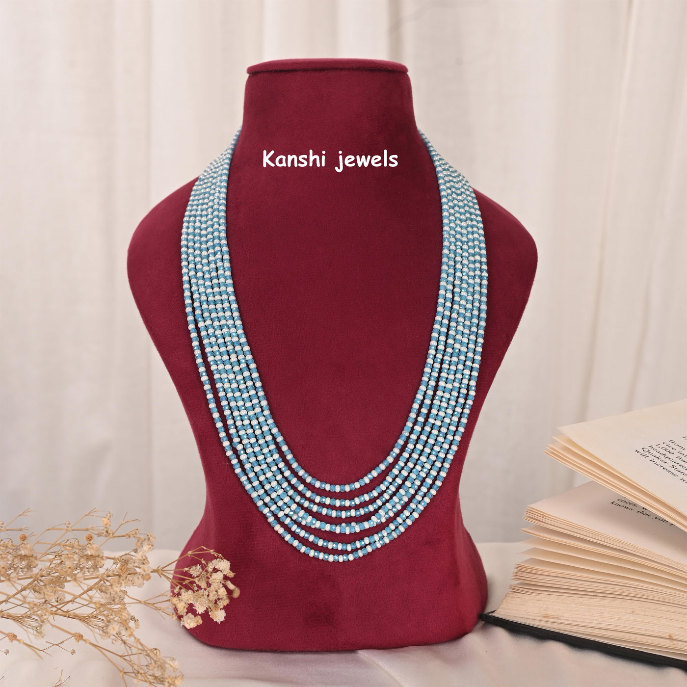 Blue tourmaline mala