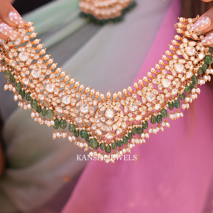 Classic dulhan mossanite necklace earrings set