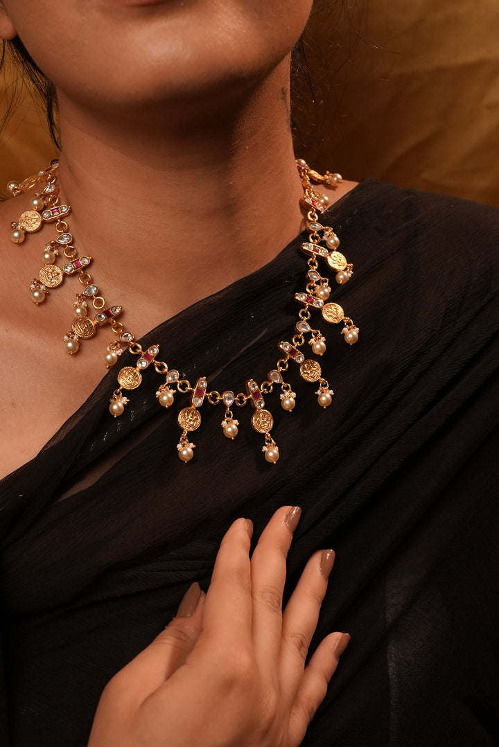 Classic jadau nakashi kasu necklace