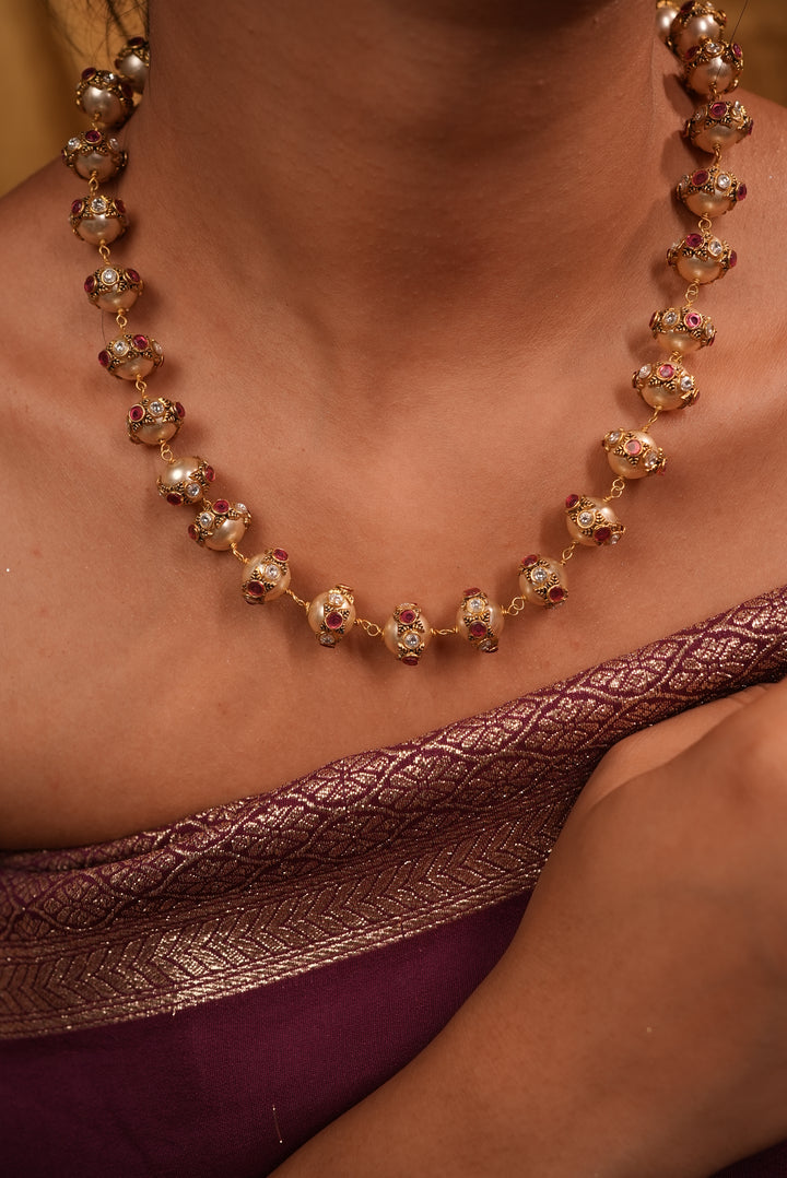 Elegant kundan work swaroski pearls necklace