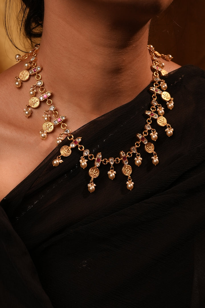 Classic jadau nakashi kasu necklace