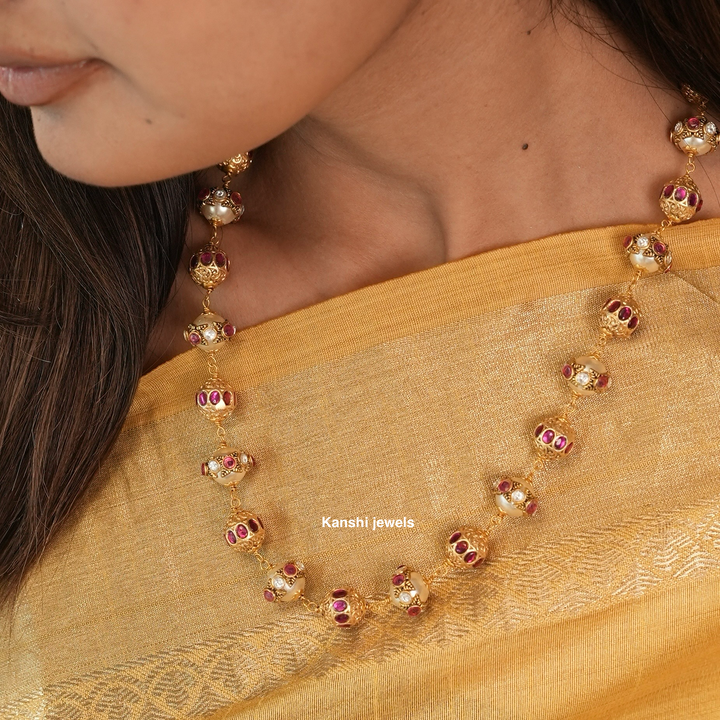 Handwork Kundan Balls With Swaroski Kundan Fusion Necklace