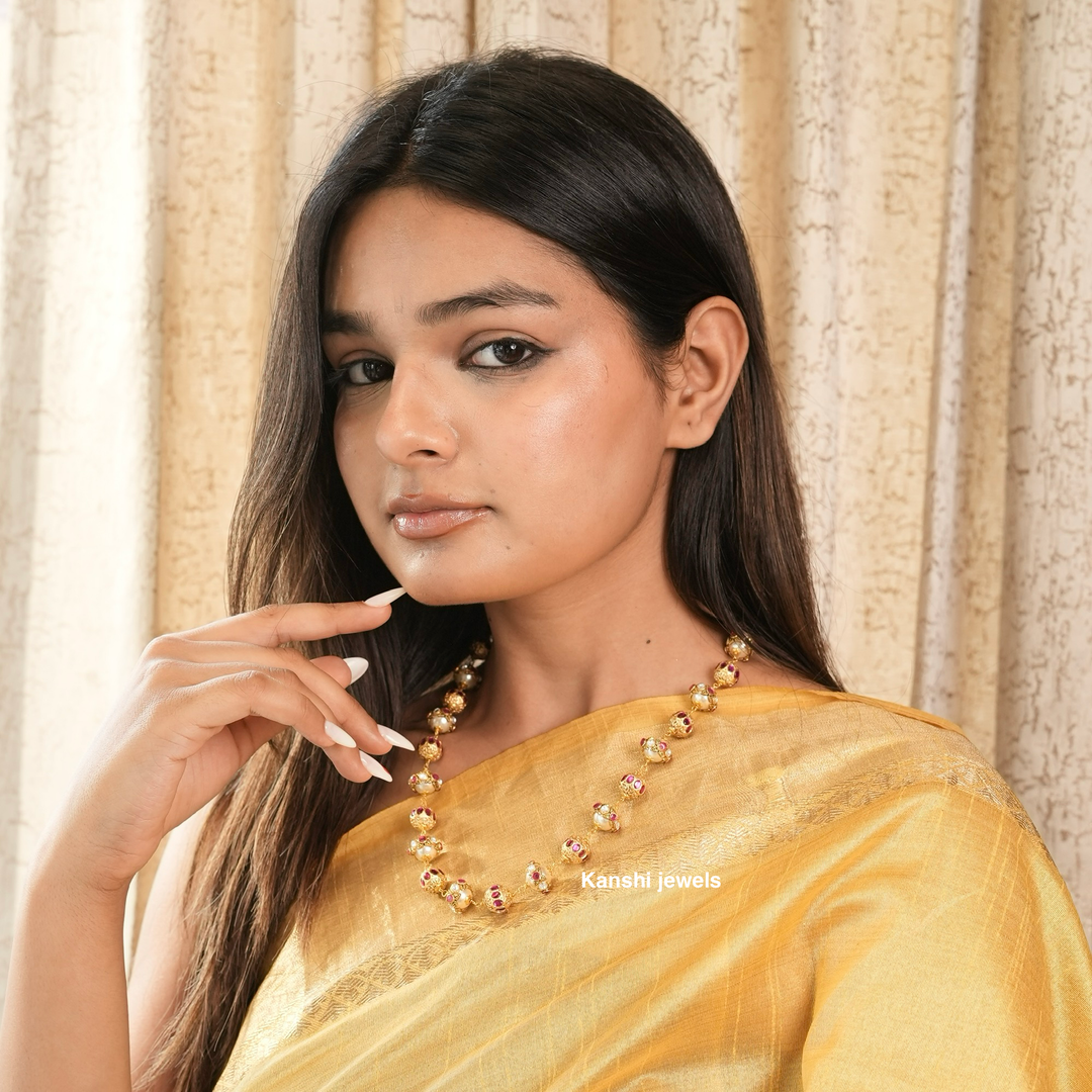Handwork Kundan Balls With Swaroski Kundan Fusion Necklace
