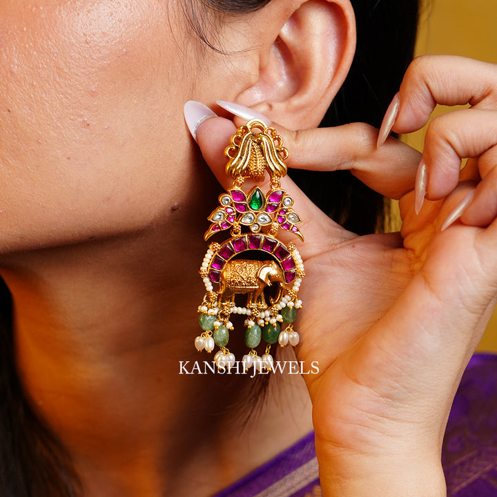 Designer jadau nakashi fusion statement earrings