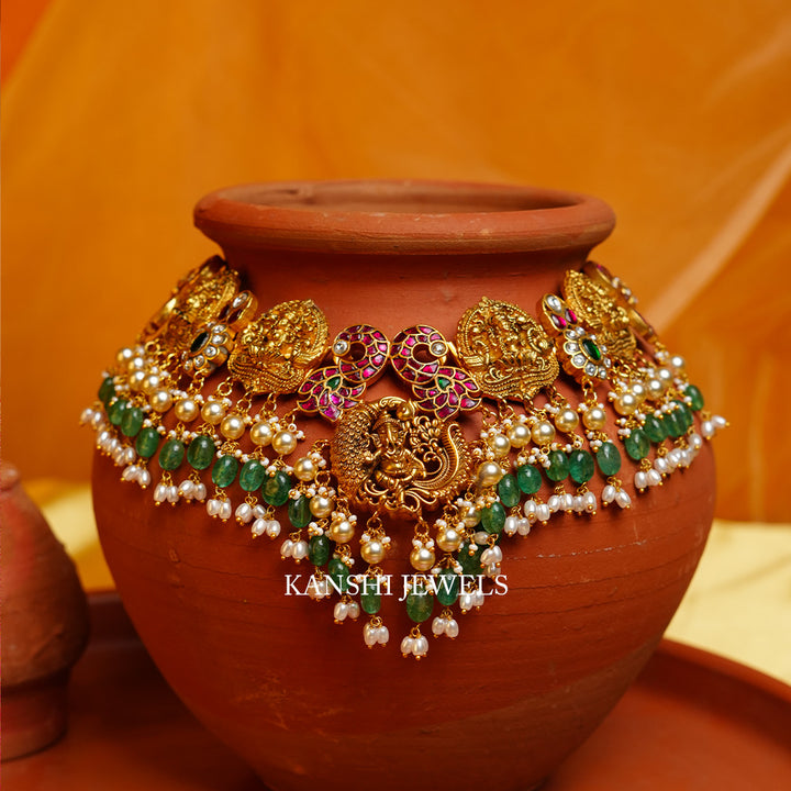 Dulhan gold look nakashi jadau necklace