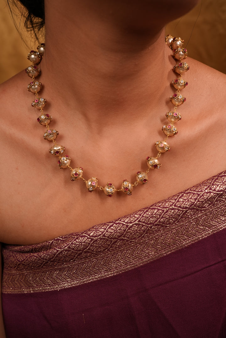 Elegant kundan work swaroski pearls necklace