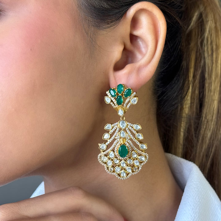 Elegant polki emerald earrings