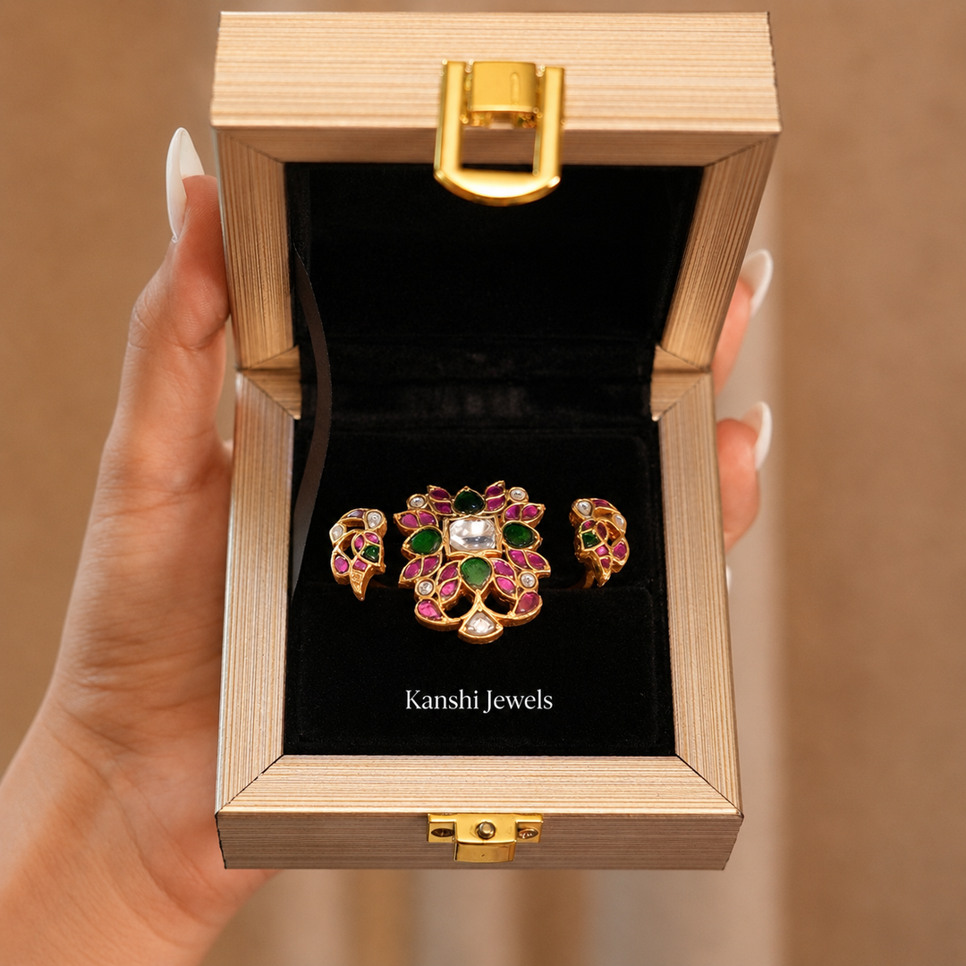 Exclusive Two Finger Jadau Adjustable Ring