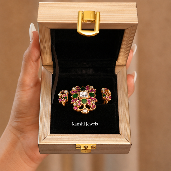 Exclusive Two Finger Jadau Adjustable Ring