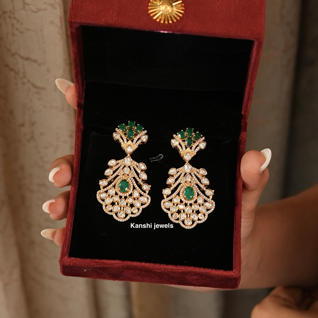 Excuisite Polki Emerald Statement Earrings
