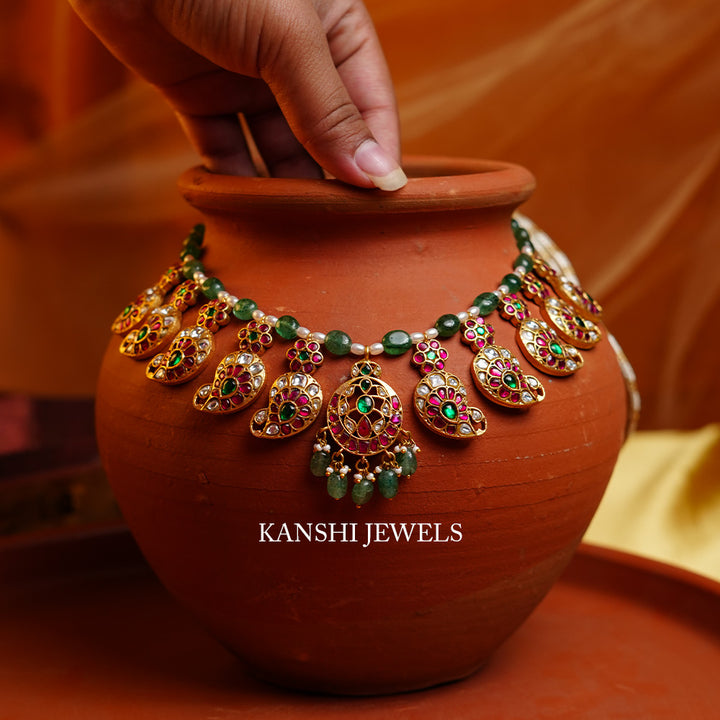 Exquisite jadau fusion mango necklace