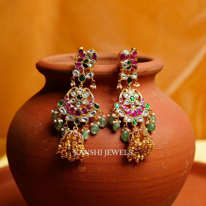 Gold look dulhan jadau jhumkas