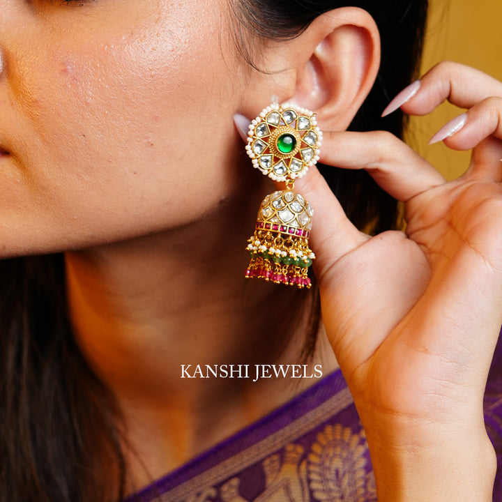 Gold look jadau jhumkas
