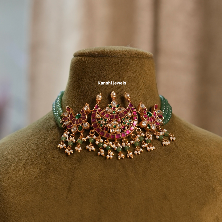 Handcut Jadau Gold Look Emerald Chokar
