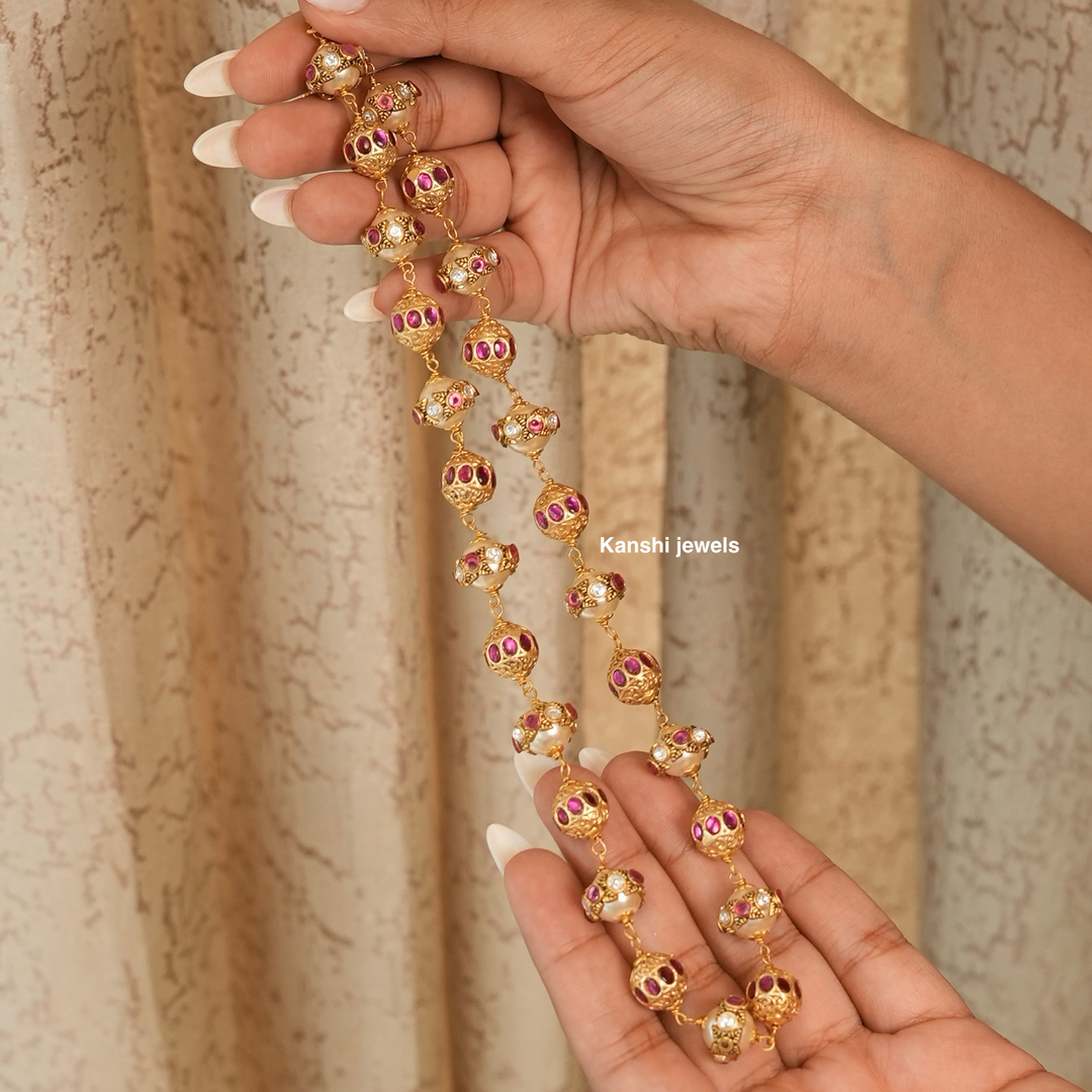 Handwork Kundan Balls With Swaroski Kundan Fusion Necklace