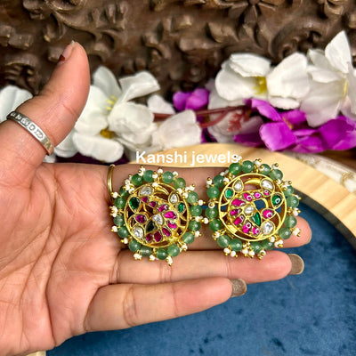 Jadau peacock studs