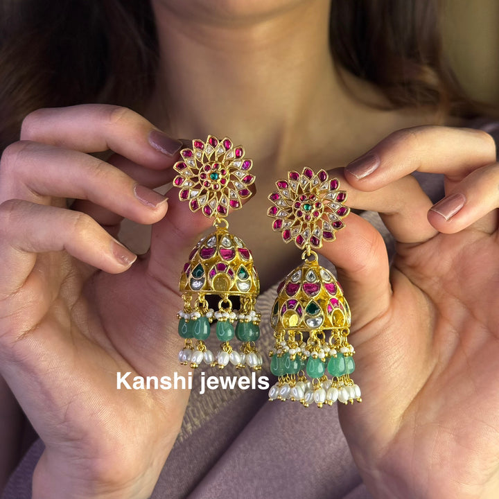 Jadau Kundan earrings by Kanshi Jewels,
Dulhan Kundan earrings,
Traditional Jadau earrings design,
Handcrafted Kundan earrings set,
Gold Jadau earrings for wedding,
Jadau Kundan earrings,
Kundan jhumka earrings,

