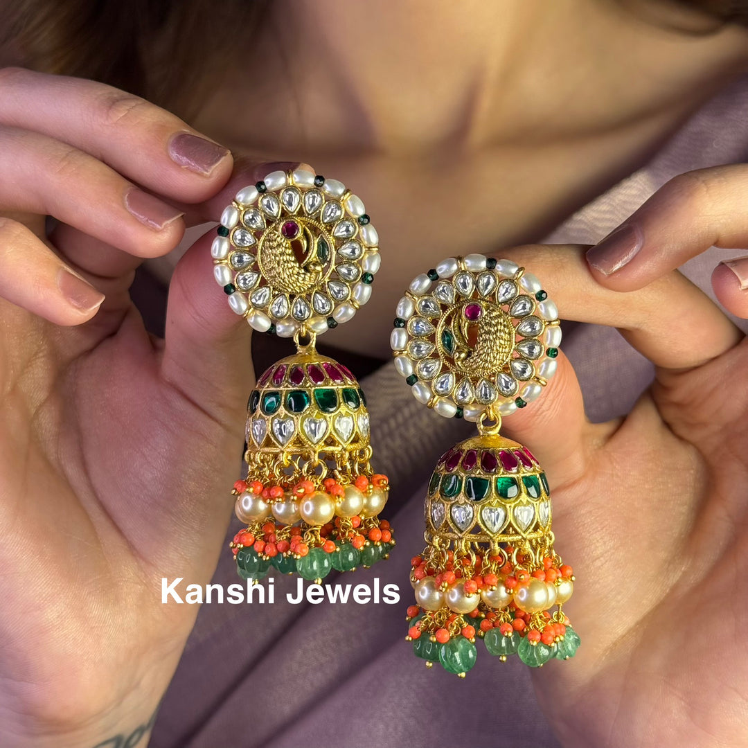 Jadau Kundan earrings by Kanshi Jewels,
Dulhan Kundan earrings,
Traditional Jadau earrings design,
Handcrafted Kundan earrings set,
Gold Jadau earrings for wedding,
Jadau Kundan earrings,
Kundan jhumka earrings,
